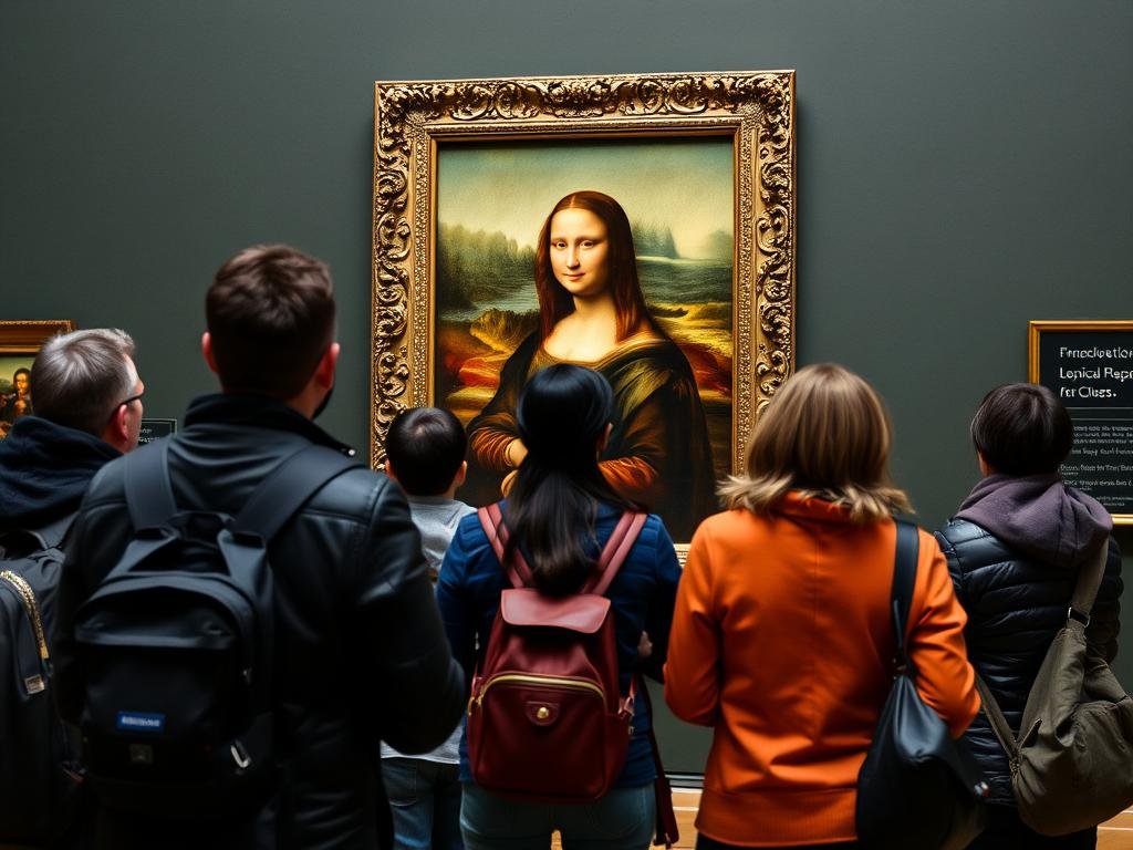 Visitantes observando a Mona Lisa com acesso privilegiado através de ingresso especial do museu do Louvre ingresso Visitantes observando a Mona Lisa com acesso privilegiado através de ingresso especial do museu do Louvre ingresso